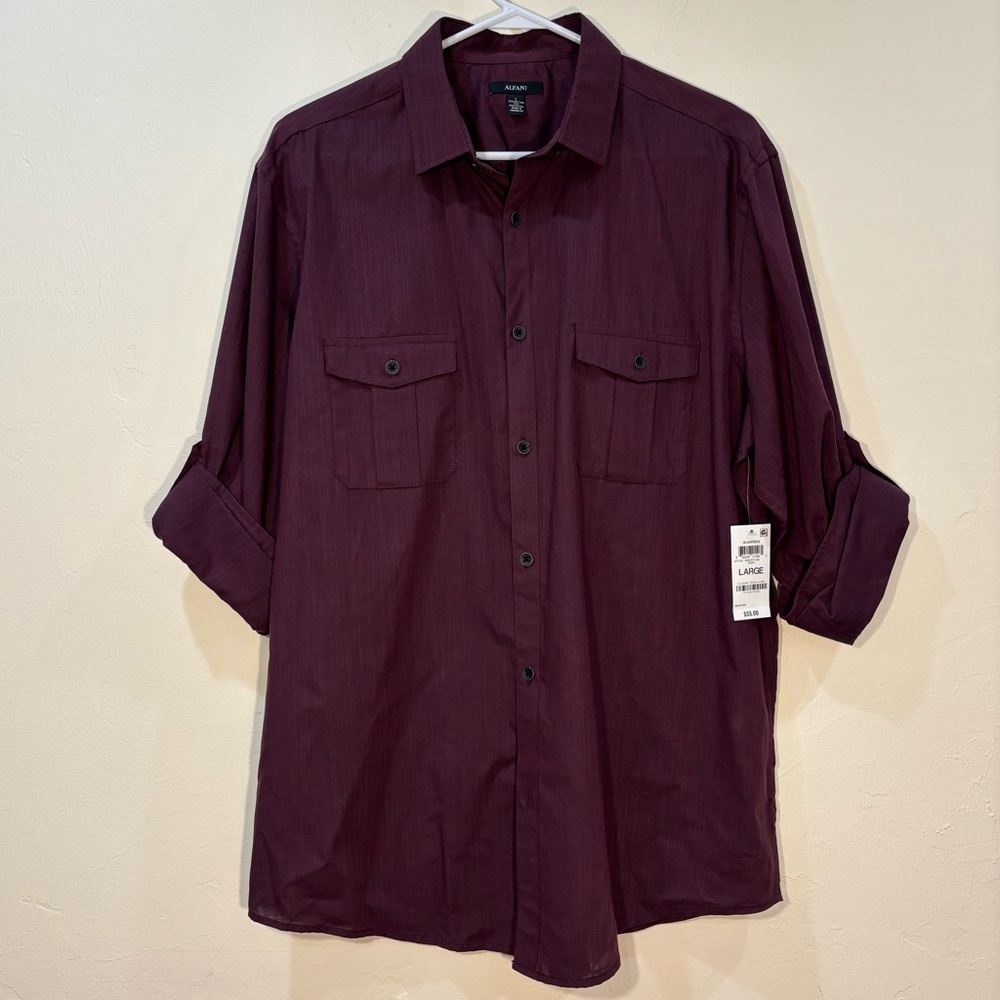 NWT Alfani Men’s Burgundy Button Down Shirt, Large